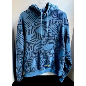 Adidas Mens Sweatshirts Original Hoodie AOP Altered Blue/Impact Graphic Size M